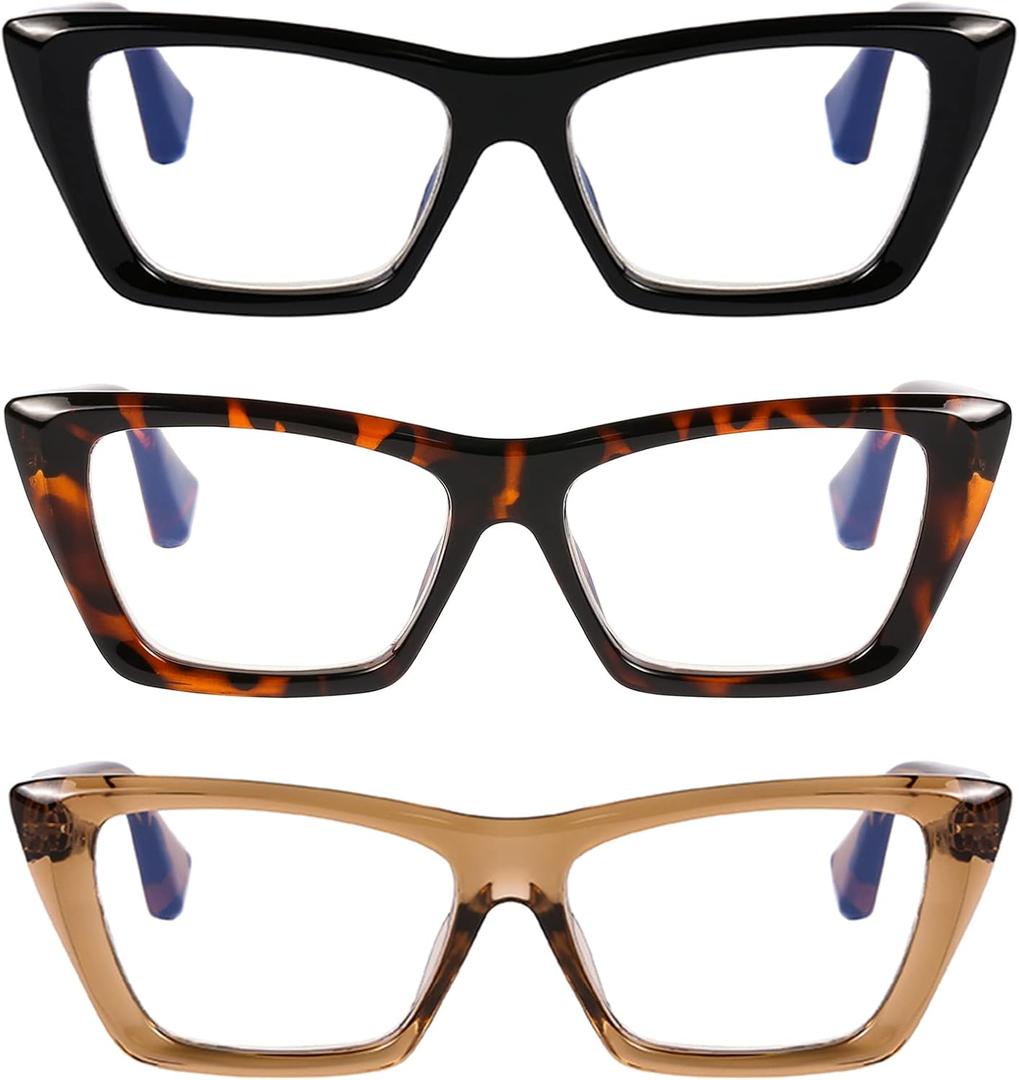 DOOViC 3 Pack Fashion Reading Glasses for Women Trendy Cat Eye Blue Light Blocking Computer Readers, 1.50