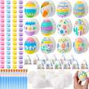 Zubebe 24 Set Ceramic to Paint Easter Eggs 3D Paint Your Own Ceramic Egg Figurines Unpainted Statues DIY Art Crafts with Painting Brushes Kit Palette Bags for Basket Stuffers Spring Party Favor Gifts