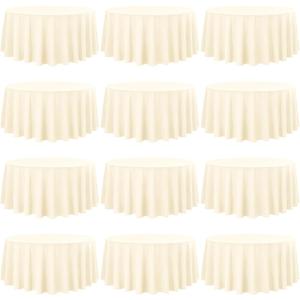 fani 12 Pack 120 Inch Round Tablecloth, Beige Polyester Fabric Table Cloth for Round Table, Washable Table Cover for Wedding Party Dining Table Buffet Banquet Restaurant and Camping