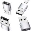 for CarPlay/Car Charger Adapter for iPhone 17 16 15 Pro Plus Cable, USB to USB C Adapter USB2.0 OTG Connector for Samsung Galaxy S25 S24 S23 S22 S21 S20, Pixel 10 9 8 7 6 Pro, Sliver, 4-Pack