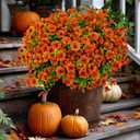 Artificial Fall Flowers Outdoor Fake Mums - 16 Bundles Fake Plants UV Resistant No Fade Faux Plastic Greenery Garden Porch Patio Fall Home Decor (Red Orange16)