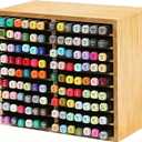 126 Bamboo Marker Organizer, Desktop Storage Hold 126 Markers, 18 Compartments Marker Storage for Home, Classroom, Office, Pen Pencil Holder Desk Art Supply Organizer