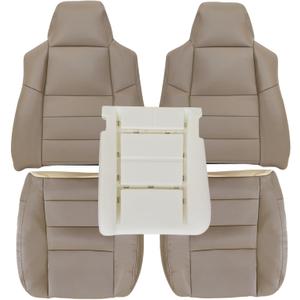 NLQR Tan Driver & Passenger Side Bottom & Top Lean Back Replacement Leather Seat Covers & Driver Side Foam Cushion fit for Ford F250 F350 F450 F550 Lariat 2002-2007 fit for Ford Excursion 2002-2005