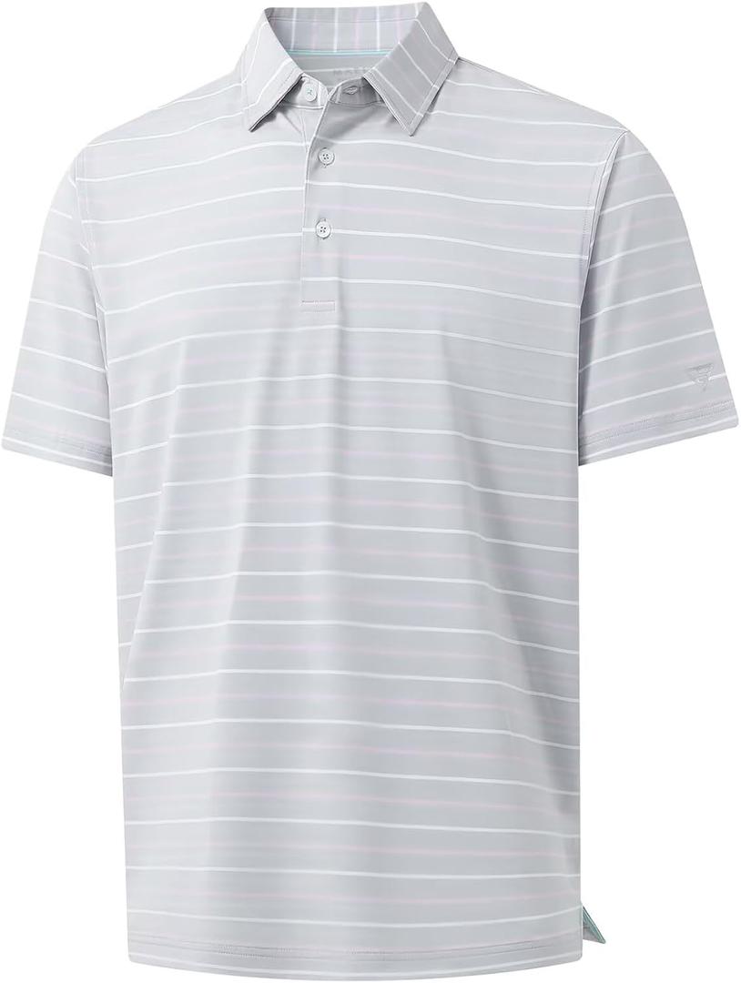 M MAELREG Boys Polo Shirt Short Sleeve Performance Moisture Wicking Dry fit Casual Striped Golf Shirts for Boys (8 Years, Light Grey Stripe)