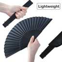 Silk Handheld Folding Fans, Decorative Black Vintage Bamboo Hand Held Foldable Fan 8.2in Small Chinese Japanese Retro Style with Case for Women Dance Performance Wedding Party Gift Church (1PCS)