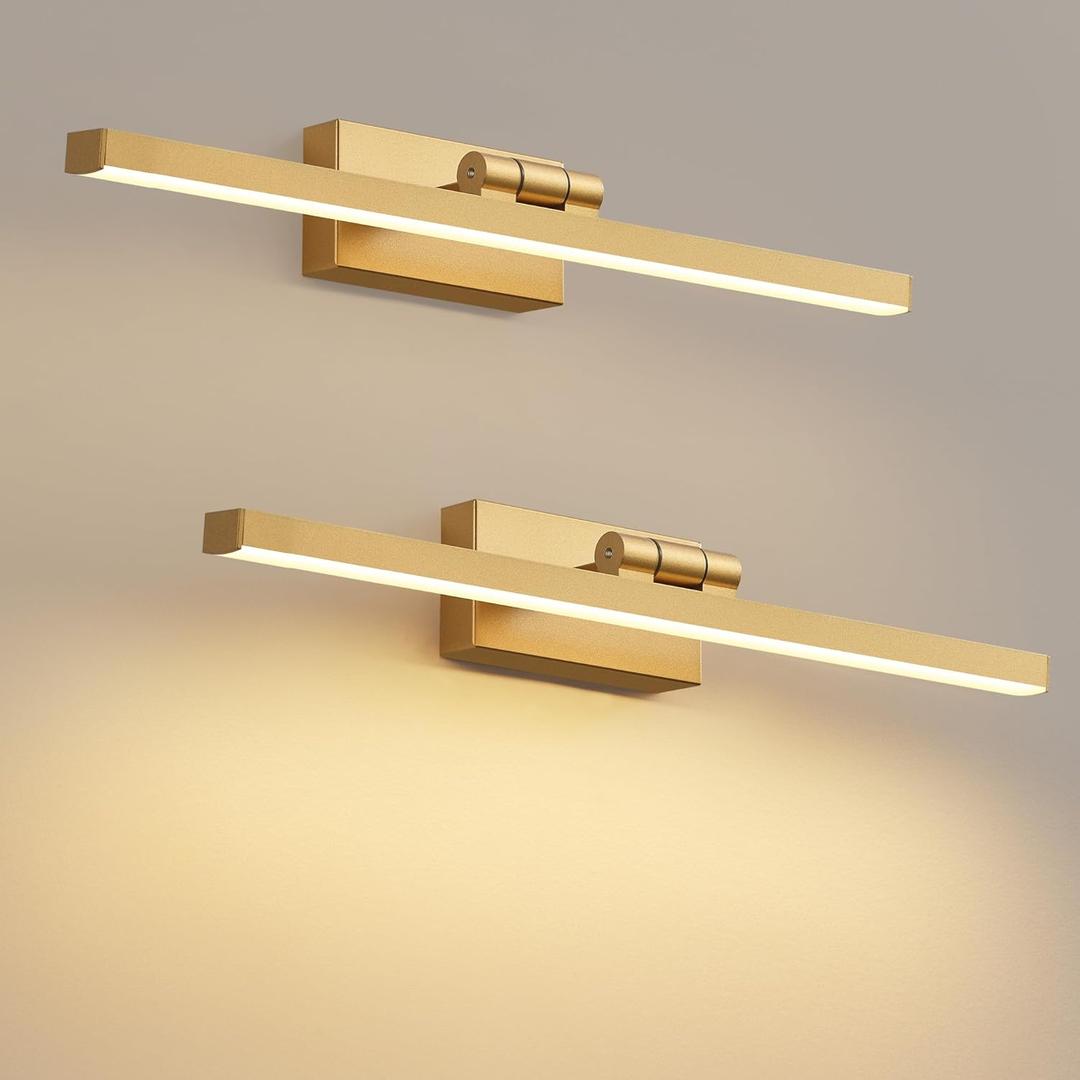 PUSU Rechargeable Picture Light Set of 2, Gold LED Cordless 15.7 inch Wall Mount Art Lamp with Remote, 2700K Dimmable Battery Powered Display Lights for Artwork Painting Living Room, Bedroom, Hallway