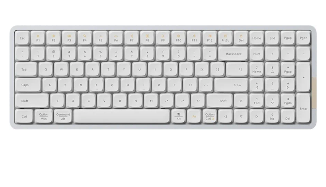 LOFREE Flow Low Profile Mechanical Keyboard, 100 Keys Rechargeable Wireless Keyboards with Bluetooth and Wired Connection for Windows, Mac OS/White Ghost Linear Switches
