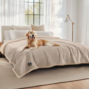 Luciphia Waterproof Pet Blankets, Liquid Pee Proof Dog Blanket for Sofa Bed Couch, Reversible Sherpa Fleece Furniture Protector Cover for Small, Medium, Large Dogs, Cats, Dark Beige King Size 100" x 85" (Grey Beige-thicken)