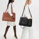 Laptop Tote Bag with Lunch Compartment for Women - 15.6 Inch Computer Vegan Leather Work Bag Handbag, Large Insulated Leakproof Lunch Box Bag with Shoulder Strap