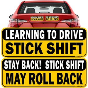 TOTOMO Learning to Drive Stick Shift Stay Back May Roll Back Car Magnet - Reflective Bumper Magnet Sticker for New Manual Transmission Learners Eye-Catching Design