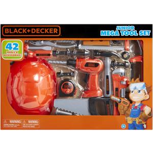 BLACK+DECKER Junior Kids Tool Set - Mega Tool Set with 42 Tools & Accessories! Role Play Tools for Toddlers Boys & Girls Ages 3 Years Old and Above, Includes Helmet! (58505)