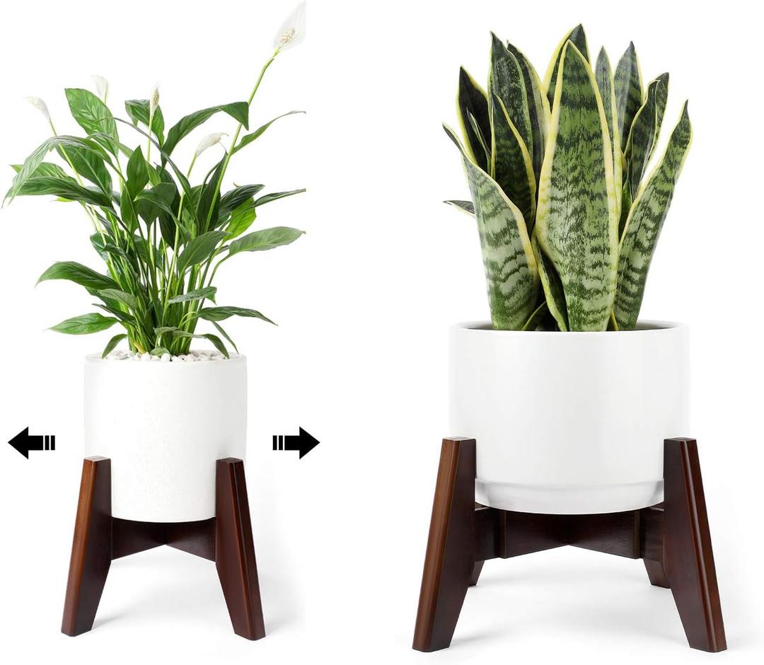 Seanmi Plant Stands for Indoor Plants, Bamboo Plant Stand, Mid Century Plant Holder, Adjustable Width, Fits 8 9 10 11 12 inches Pots - Dark Brown (Planter Stand Only) 1 PAck