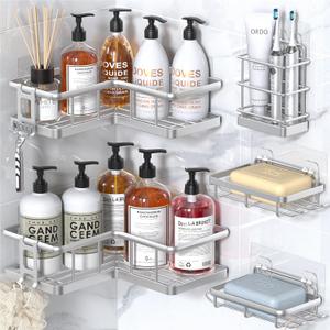 Liuoud 5 Pack Shower Caddy Organizer Rack Shelf for Inside Shower, Self Adhesive Wall Storage Basket Rustproof Stainless Steel Shampoo Holder Bathroom Accessory Decor Set, Gold
Corner Shower Caddy Organizer, Self-Adhesive Rustproof Bath Shelves with Soap Holder & 4 Hooks, Large Capacity Shower Storage Rack for Bathroom Organization, (3Pack, Silver)