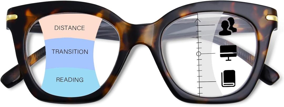 OPTOFENDY Progressive Multifocal Reading Glasses for Women, Oversized Blue Light Blocking Computer Readers Spring Hinge (Tortoise) 1.5x