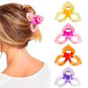 4 Pcs Flower Hair Claw Clips for Women Girls, Candy Color Acrylic Large Hair Clips for Thick Thin Hair, Strong Hold Jelly Style Hawaiian Hair Clips