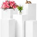 BreezeHug 5 Pcs Square Pedestal Stands for Party, Metal White Display Stands Pillars for Wedding Bridal Ceremony Baby Shower Birthday Party Decorations