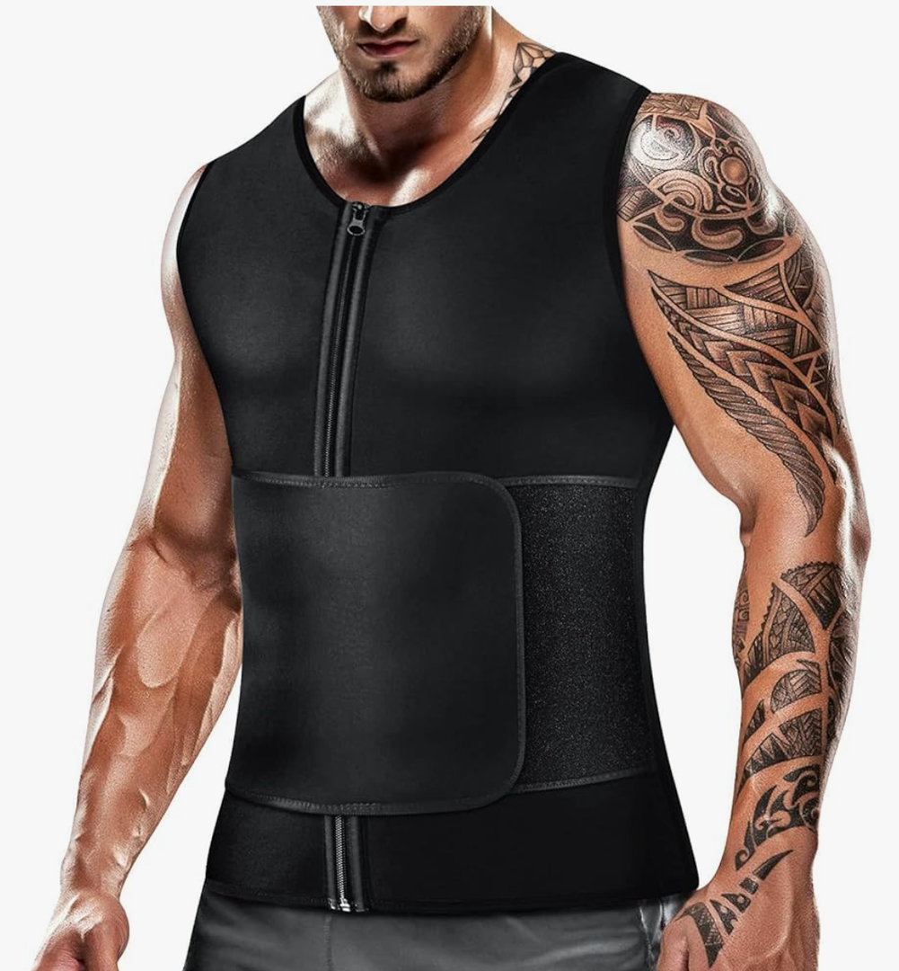 Cimkiz Men's Waist Trainer Sauna Suit Shirt, Gym & Exercise Compression Vest, Sweat-Boosting Workout Top, Size M