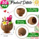 Taiyin 50 Pcs Hawaiian Coconut Cups with Flamingo Straws for Luau Party, 9.5 inches