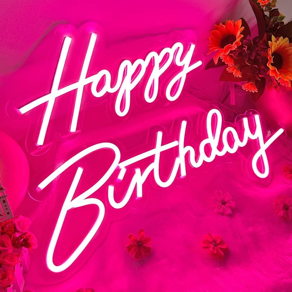 40"/23" Happy Birthday Neon Sign Large - Pink Happy Birthday Sign 12V - Happy Birthday Light Up Sign with Dimmable Switch - 2PCS Happy Birthday LED Sign for Backdrop, Party, Celebration, Decoration, 40"x16" or 23"x17"