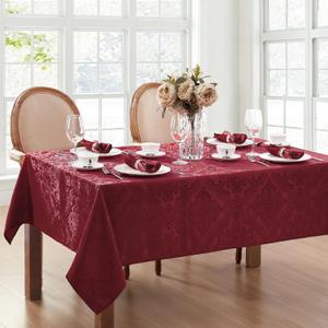 Elrene Home Fashions Caiden Elegance Damask Waterproof, Stain & Wrinkle Resistant Fabric Tablecloth, 60" x 144" Oblong/Rectangle, Cranberry