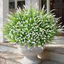 HyeFlora 20 Bundles Artificial Fake Outdoor Plants Flowers for Spring Decoration, UV Resistant Realistic White Plastic Flowers Faux Plant Monkey Grass for Planter Home Garden Porch Patio Window Box