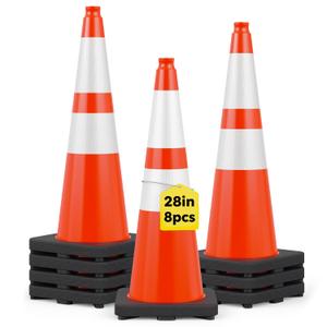 HiGiant 28 Inch Traffic Cones 8 Pack, Orange Safety Cone with Weighted Base, High-Visibility and Impact-Resistant, for Parking, Road Construction, Drivers Training, Driveway
