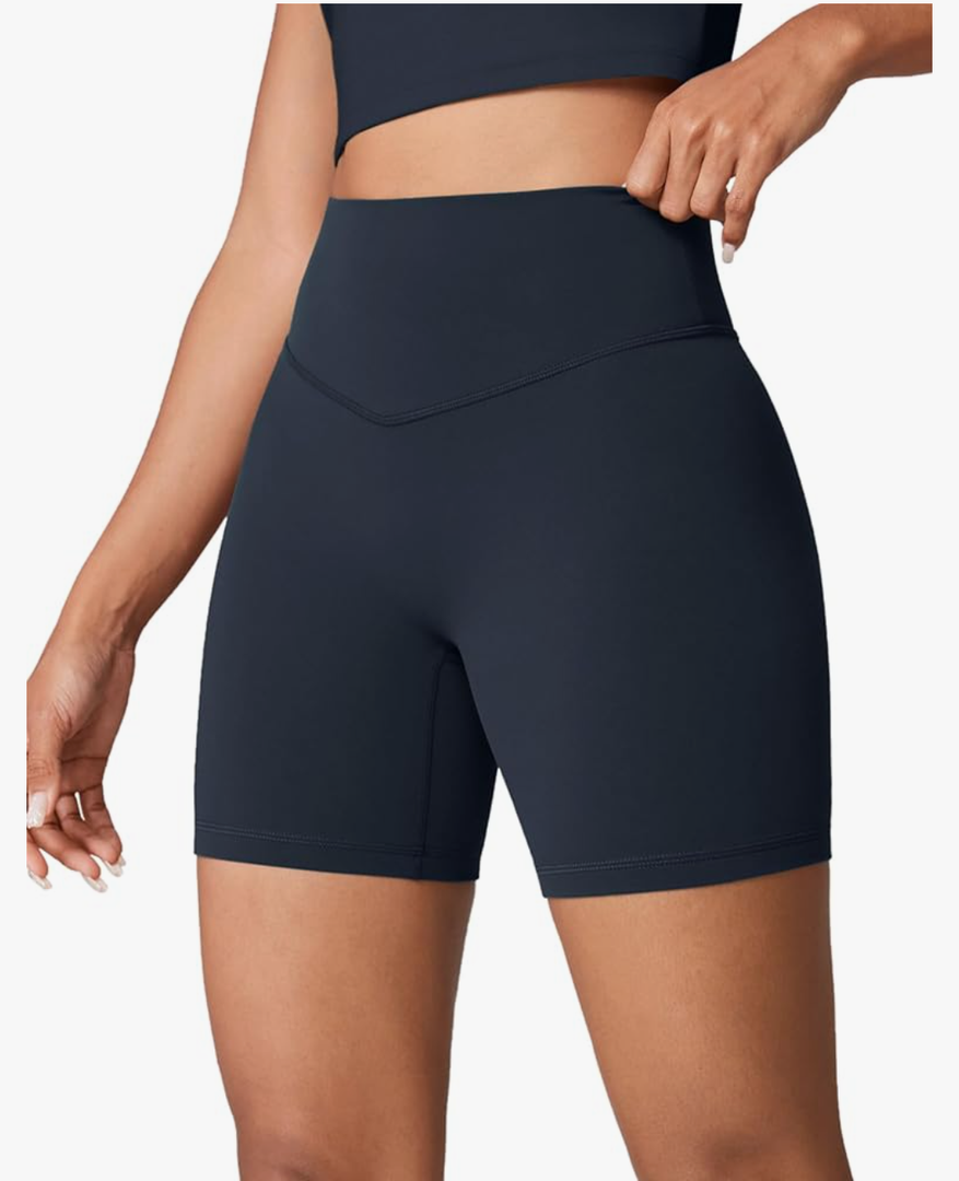 Hugcurve No Front Seam High Waisted Workout Biker Shorts for Women 6 Inches Tummy Control Buttery Soft Yoga Pants Gym M