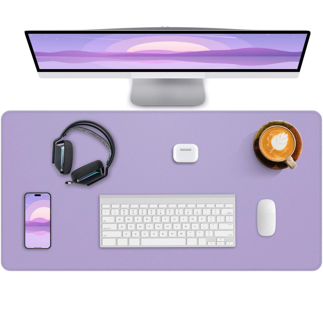 CEBOWA Dual-Sided Leather Desk Pad Protector- Non-Slip PU Desk Mat, Small Waterproof Office Blotter for Keyboard & Mouse | Desktop Mat | Home Office Accessories (23.6"x13.8", Purple)
