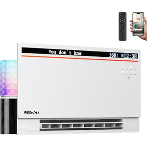 RexTact Smart Panel Heater 1800W with Bluetooth Speaker - 6-in-1 Heater Fan, Lyric Display, RGB Lights, App/Voice/Remote/Touch Control, Wall Mount or Freestanding, Compatible with AlexaWhite