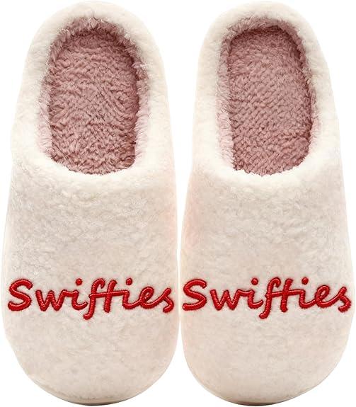 LNERIP Womens Mens House Slippers Fuzzy Slides Memory Foam Slippers Slip on Anti-Skid Sole Bedroom Indoor Outdoor  (9-10 Women/8-8.5 Men, 2-Swifties)