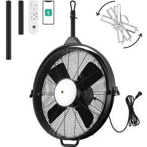 Orison 24.8'' Waterproof Outdoor Ceiling Fan, 6 Speed Ceiling Mounted Plug-In Cord Garage Fan with Remote&APP, 360-degree Manual Vertical Rotation, Hook hanging for Gazebo, Patio, Pergola (Black)