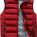 Men's Outdoor Casual Stand Collar Outwear Padded Vest Coats (Large, Red)