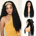 Curly Headband Wig 26 Inch Long Curly Synthetic Headband Wigs for Women Glueless None Lace Front Deep Wave Wigs Wear and Go Wet and Wavy Headband Half Wigs for Daily Party Use