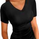 LOLONG T Shirts for Women Short/Long Sleeve V Neck Casual Ribbed Slim Fitted Tops (Medium)