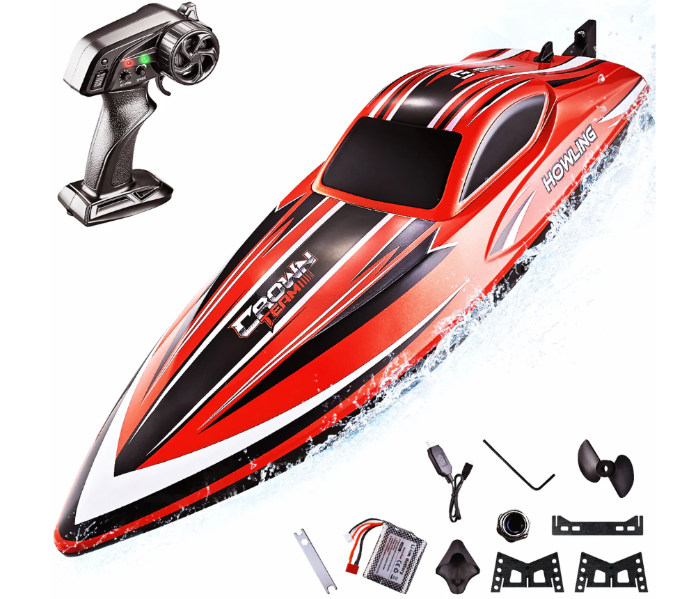 BEZGAR RC Boat, 16 inch Big Brushless Remote Control Boat for Adults and Kids, 55 KPH Large Fast RC Speed Boats with 2000mAh Battery, Ideal Waterproof Toy Boats for Lakes - HJ818PRO Red