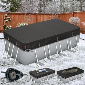 QH.HOME Winter Rectangular Pool Cover for 16x32 Ft Bestway/Intex/Coleman Frame Rectangular Pool, Upgraded Heavy Duty Fabric&Ultimate Windproof with Fast Tightening Ratchet,Cold and UV Resistant