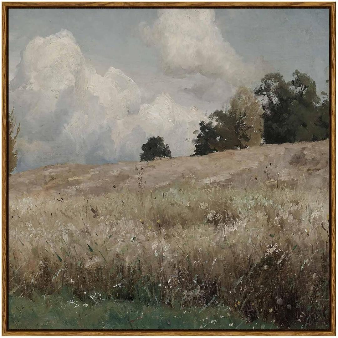 InSimSea Square Framed Canvas Wall Art, Large Decor Corn Field Countryside Paintings, Country Scenery Wall Pictures for Bedroom Bathroom, Canvas Prints Artwork, Vintage Farmhouse Decor 24"x24"