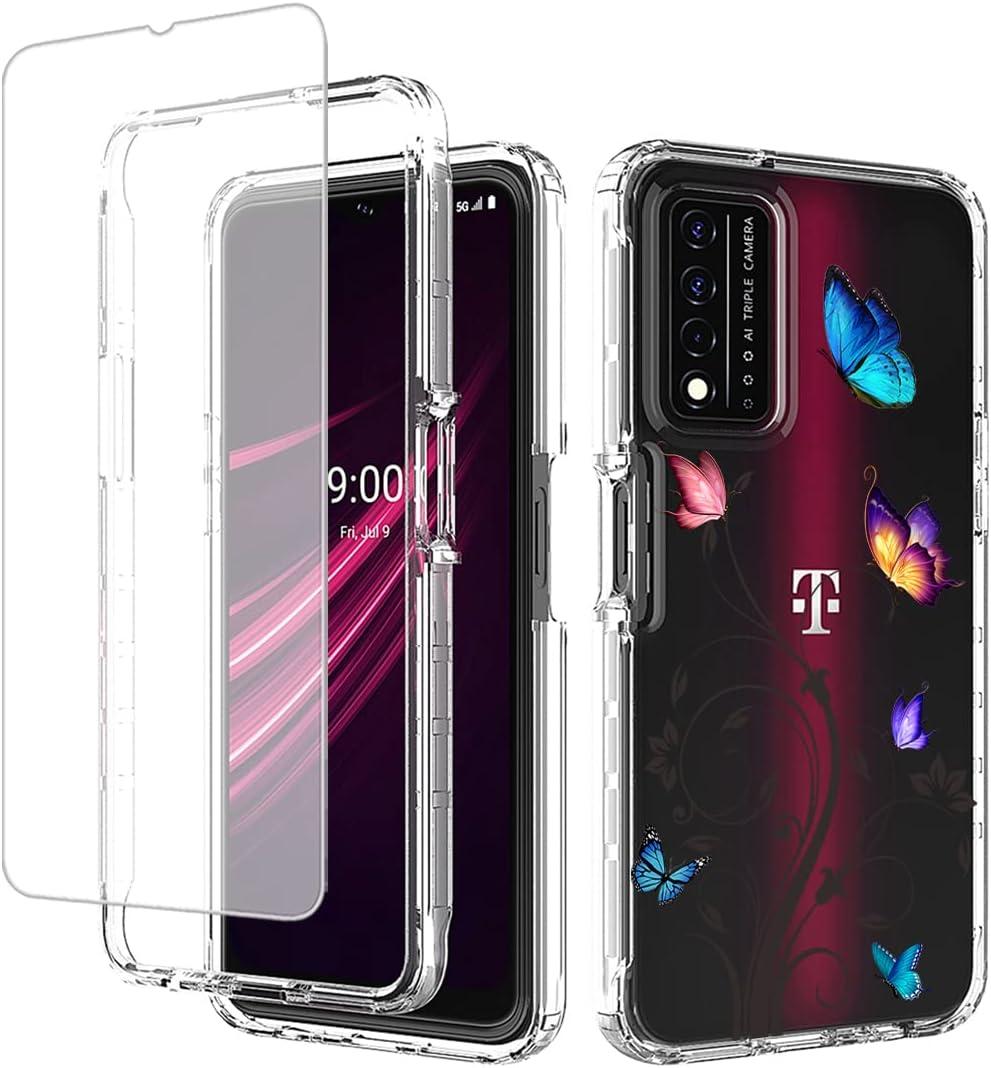 Case for T-Mobile Revvl V+/V Plus 5G Case with Tempered Glass Screen Protector, Full Body Clear with Floral Design Protection Phone Cover Cases for T-Mobile REVVL V+ 5G (Butterfly Tree)