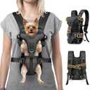 Dog Front Carrier Backpack, Legs Out Secure-Fit Pet Chest Carrier for Small Dog 6-17 lbs, Adjustable Pet Front Carrier Backpack with Safety Belt, Hands Free Pet Carrier for Hiking Cycling (S, Black)
