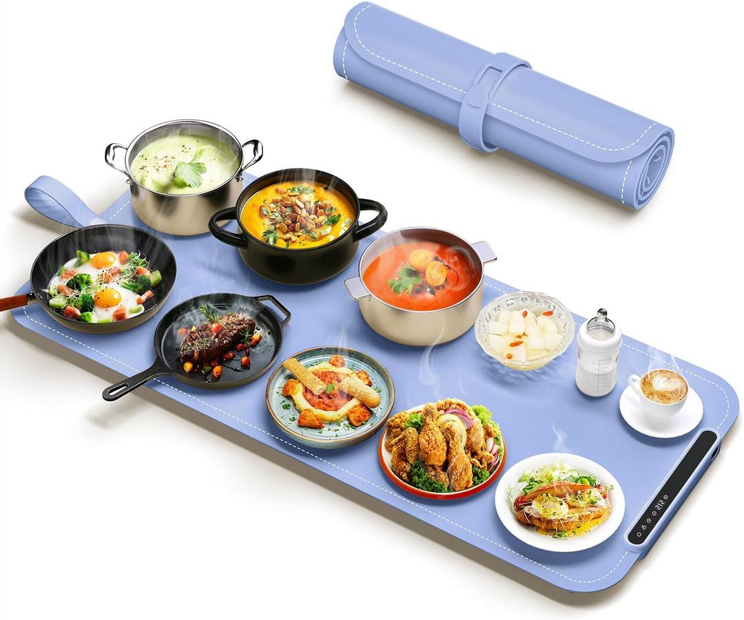 Warming Mat for Food - Electric Warming Tray, XXL(36"x16") Food Warmer Mat with Fast Full Surface Heating, Silicone Heating Mat for Party Buffet, Great Gift for Women, New Homeowners, Hosts (Blue)