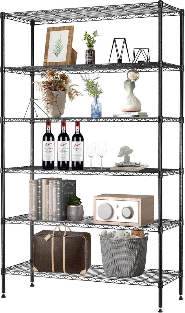 16''Lx42''Wx72''H 6 Shelf Wire Shelving Unit Heavy Duty Metal Storage Shelves NSF Wire Shelf Organizer Black Height Adjustable Utility Steel Commercial Grade Layer Shelf Rack 1500 LBS Capacity (421672)