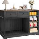 IDEALHOUSE 47” Large Dog Crate, Dog Kennel Indoor with 2 Drawers and 4 Shelves, Dog Crate Furniture TV Stand, Wooden Dog Cage for Medium Large Dogs, Black