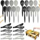 Reusable Clear Plastic Serving Utensils Set of 24, Heavy Duty Large Serving set 10" Serving Spoons/10" Slotted Spoons/9.4" Tongs, for Party Buffet Catering (Gray Ombre, Not for Cooking)