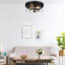 Flush Mount Ceiling Light Fixtures, 2-Light Black and Silver Ceiling Mount for Farmhouse with Seeded Glass Lampshade, Industrial Flush Mount Light Fixture for Hallway, Kitchen, Entryway and Foyer