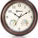 Geevon 12" Vintage Wall Clock Non Ticking with Hygrometer and Thermometer Combo,Battery Operated Quartz Decorative Wall Clocks for Home,Living Room,Office,Classroom,Kitchen,Bedroom Decor