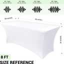 Obstal 8Ft Stretch White Spandex Table Cover for Standard Folding Tables - 2 Pack Universal Rectangular Fitted Tablecloth for Party, Banquet, Events, Trade Show (White, 96L x 30W x 30H Inches)