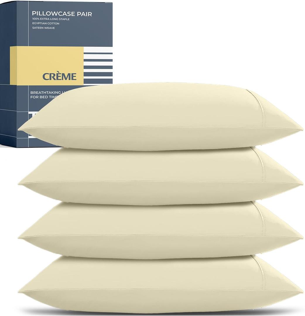THREAD SPREAD 100% Egyptian Cotton King Size Pillow Cases Set of 4 - Luxury 1500 Series Pillow Cases King Size (Ivory), Soft Cooling Envelope Closure Hotel Quality Egyptian Cotton Pillowcases
