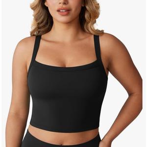 Hugcurve Adjustable Longline Sports Bra Square Neck Workout Tank Crop Tops for Women with Built in Bra Padded Camisole S