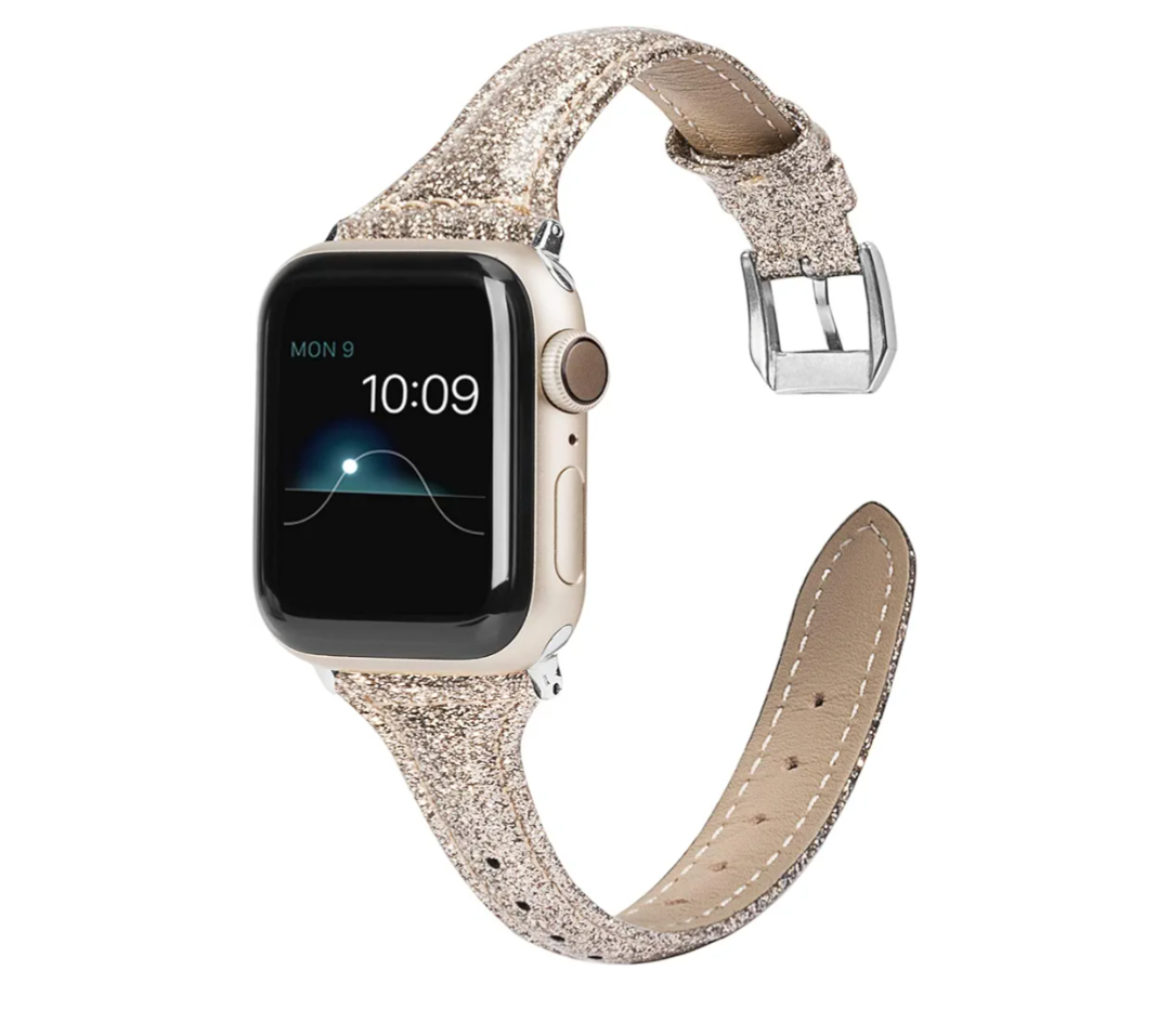 Wearlizer Thin Glitter Leather Compatible with Apple Watch Leather Bands Women 38mm 40mm 41mm 42mm 44mm 45mm 46mm 49mm for iWatch Series 11 10 9 8 7 6 5 4 3 SE/Ultra 3 2 1 Slim Bling Glistening Strap
