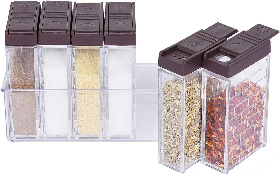 URALFA Mini Salt and Pepper Shakers With Lid, Plastic Spice shaker Seasoning Shaker, Travel Spice Containers without Spices, Brown (6 Pack)